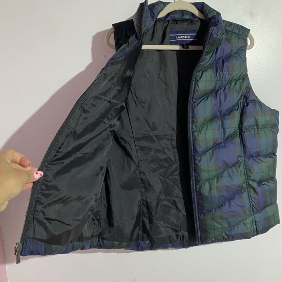 Lands End Vest Womens XL Green Quilted Down Tartan Plaid Outdoors Granola Girl - Picture 7 of 11